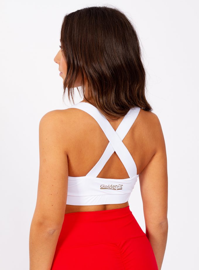 Sutiã desportivo branco alça cruzada